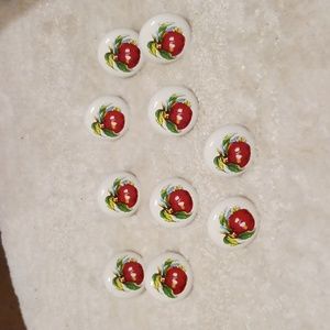 10 Vintage Ceramic White Knobs. Apple Cabinet Drawer Knobs. Country Knobs.